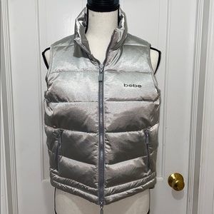 NWOT BEBE Sport BBSP Silver Puffer Vest Small RARE